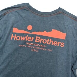 Howler Brothers Long Sleeve T-Shirt Men's Teal Graphic Print Austin Texas‎ XL